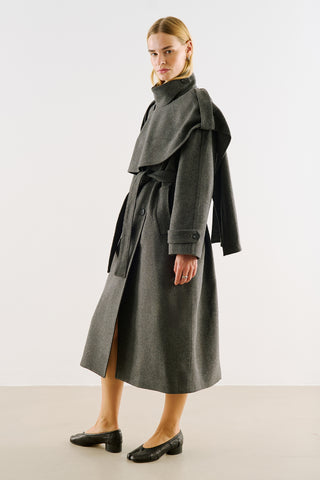 High-Neck Statement Coat With Scarf Detail Anthracite