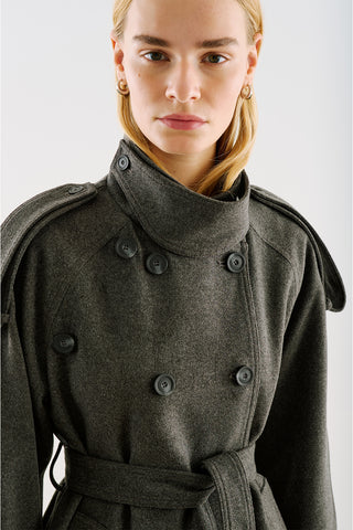 High-Neck Statement Coat With Scarf Detail Anthracite