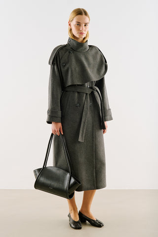 High-Neck Statement Coat With Scarf Detail Anthracite