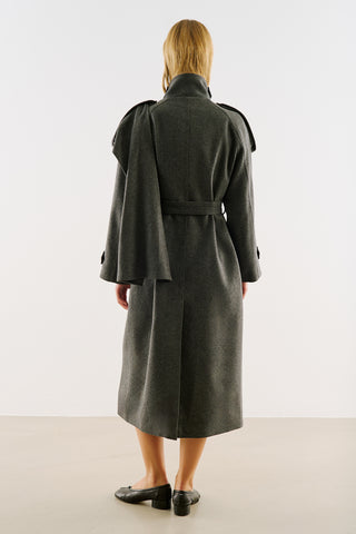 High-Neck Statement Coat With Scarf Detail Anthracite
