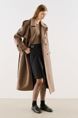 Premium Double-Breasted Wool Trench Coat Mink