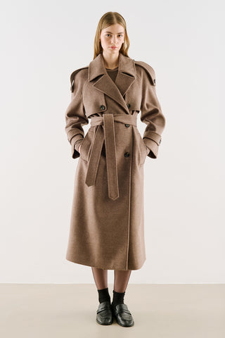 Premium Double-Breasted Wool Trench Coat Mink
