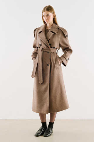 Premium Double-Breasted Wool Trench Coat Mink