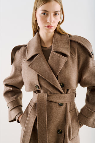 Premium Double-Breasted Wool Trench Coat Mink