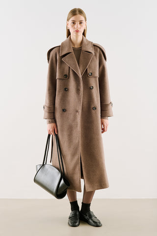 Premium Double-Breasted Wool Trench Coat Mink