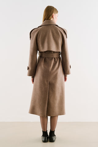 Premium Double-Breasted Wool Trench Coat Mink