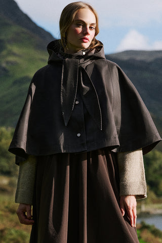 Coated-Fabric Hooded Cape Brown