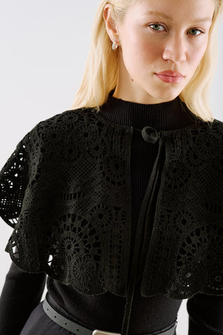 Flora Wide Tie-Neck Detail Black