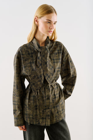 Printed Shirt With Tie-Neck Detail Green Floral