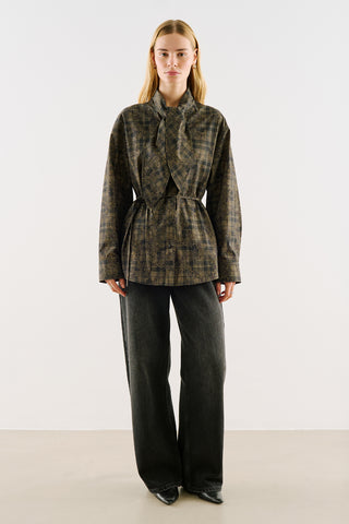Printed Shirt With Tie-Neck Detail Green Floral