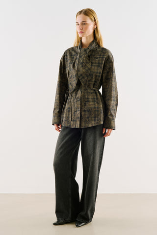 Printed Shirt With Tie-Neck Detail Green Floral