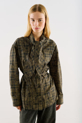 Printed Shirt With Tie-Neck Detail Green Floral