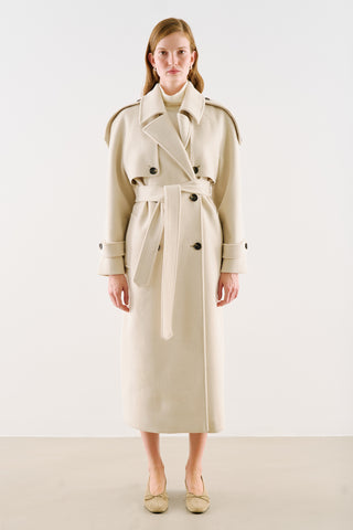 Premium Double-Breasted Wool Trench Coat Beige