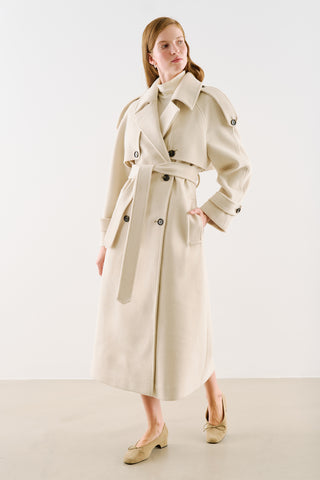 Premium Double-Breasted Wool Trench Coat Beige