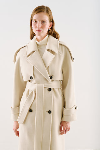 Premium Double-Breasted Wool Trench Coat Beige