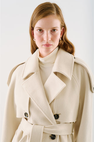 Premium Double-Breasted Wool Trench Coat Beige