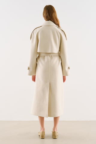 Premium Double-Breasted Wool Trench Coat Beige