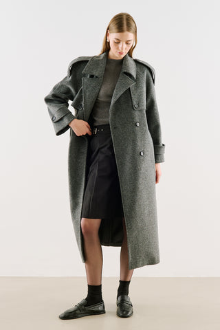 Premium Double-Breasted Wool Trench Coat Anthracite