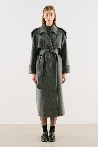 Premium Double-Breasted Wool Trench Coat Anthracite