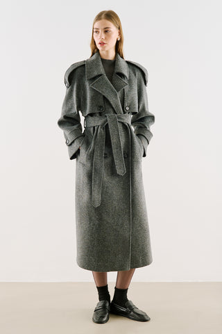 Premium Double-Breasted Wool Trench Coat Anthracite