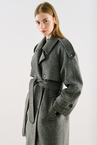 Premium Double-Breasted Wool Trench Coat Anthracite