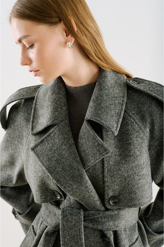 Premium Double-Breasted Wool Trench Coat Anthracite