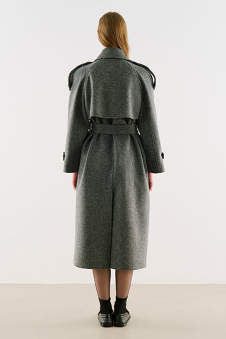 Premium Double-Breasted Wool Trench Coat Anthracite