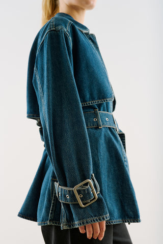 Belted Denim Trench Jacket Blue