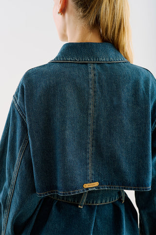 Belted Denim Trench Jacket Blue