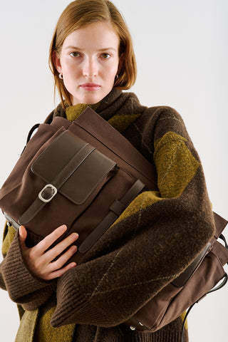 London Large Canvas Bag With Multiple Pockets Brown