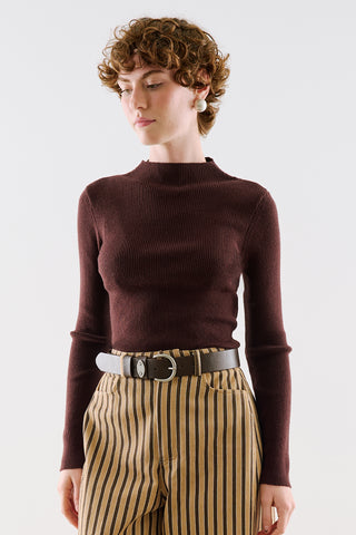Turtleneck Knit Top Dark Brown