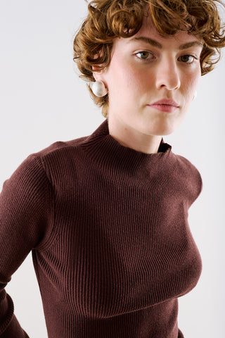 Turtleneck Knit Top Dark Brown