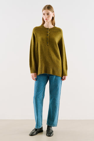 Button-Detail Knit Sweater Green