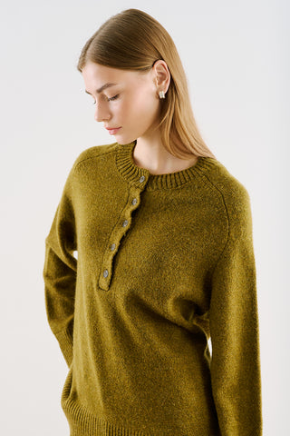 Button-Detail Knit Sweater Green