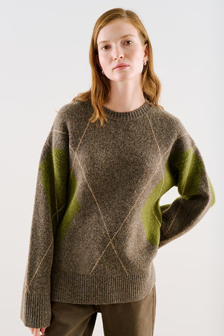 Diamond-Pattern Knit Sweater Mink