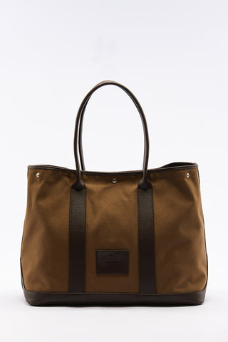 Xl Canvas Tote Bag With Leather Handles Camel