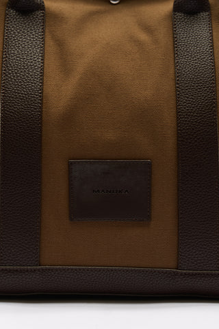 Xl Canvas Tote Bag With Leather Handles Camel