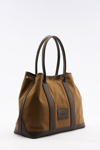Xl Canvas Tote Bag With Leather Handles Camel