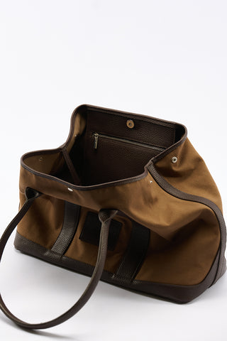 Xl Canvas Tote Bag With Leather Handles Camel