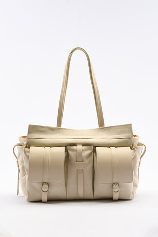 London Large Canvas Bag With Multiple Pockets Beige