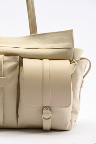 London Large Canvas Bag With Multiple Pockets Beige