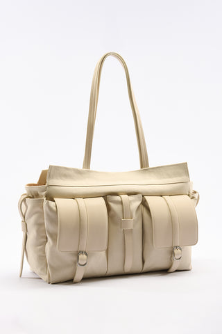 London Large Canvas Bag With Multiple Pockets Beige