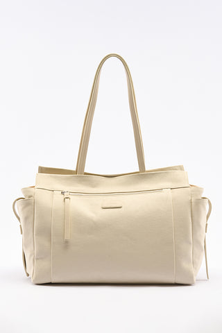London Large Canvas Bag With Multiple Pockets Beige