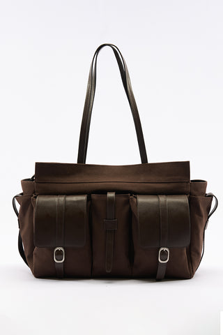 London Large Canvas Bag With Multiple Pockets Brown