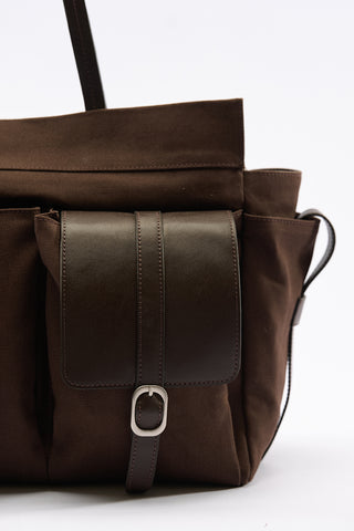 London Large Canvas Bag With Multiple Pockets Brown