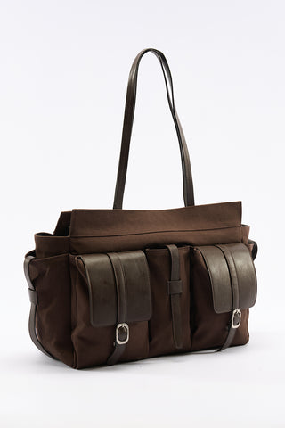 London Large Canvas Bag With Multiple Pockets Brown