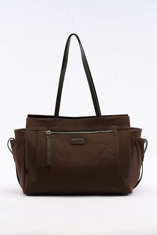 London Large Canvas Bag With Multiple Pockets Brown