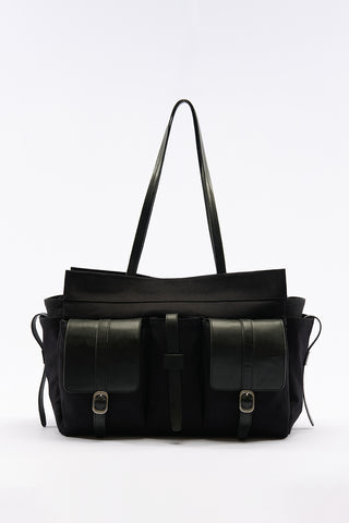 London Large Canvas Bag With Multiple Pockets Black
