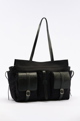 London Large Canvas Bag With Multiple Pockets Black