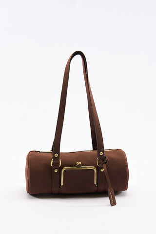 Rustic Lock-Closure Cylinder Bag Red Brown